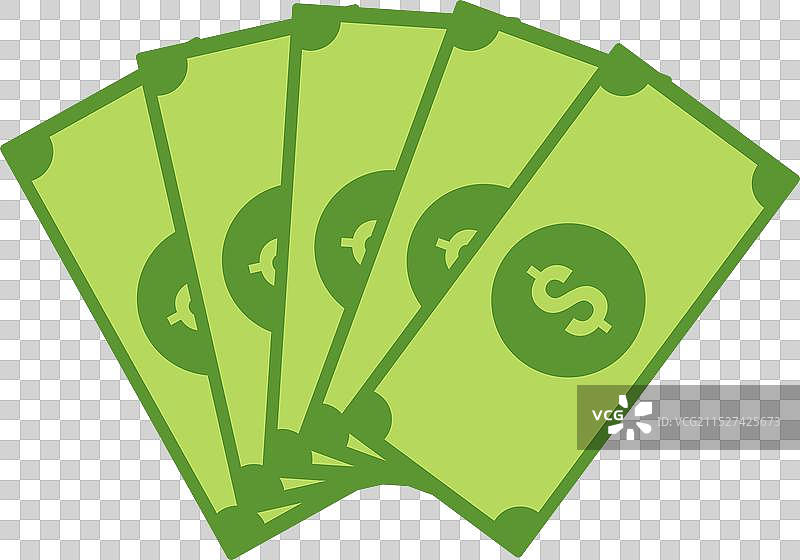 展开的五张绿色钞票图片素材