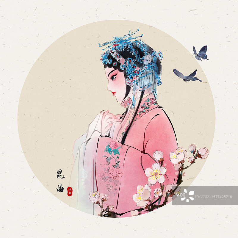 传统戏剧牡丹亭水墨圆形海报图片素材