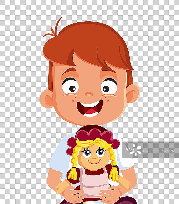 玩卡通娃娃的小男孩图片素材