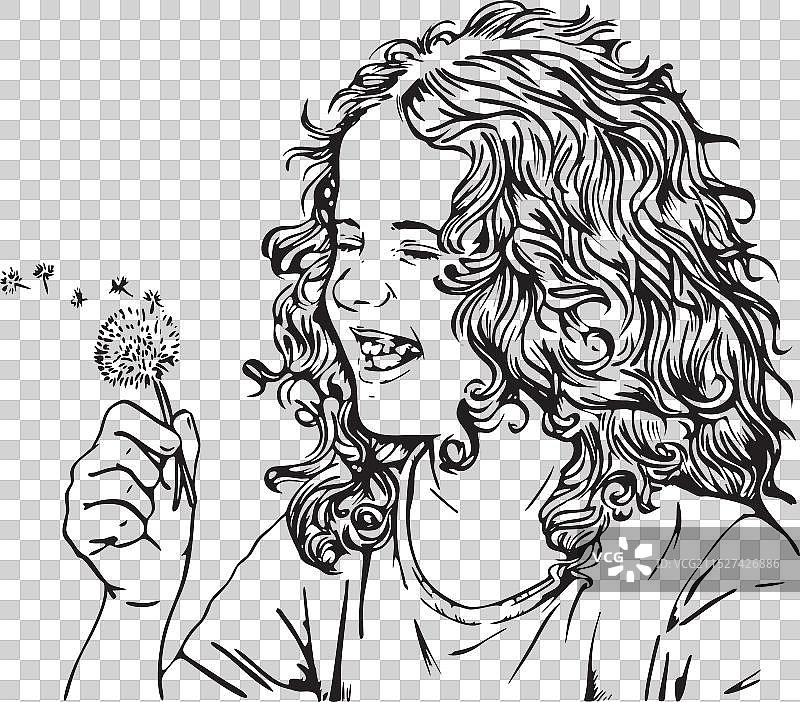 拿着蒲公英笑着的女孩图片素材