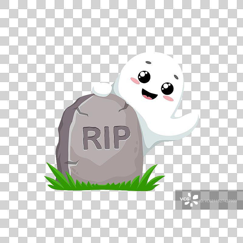 卡通万圣节幽灵从墓碑后探出头图片素材