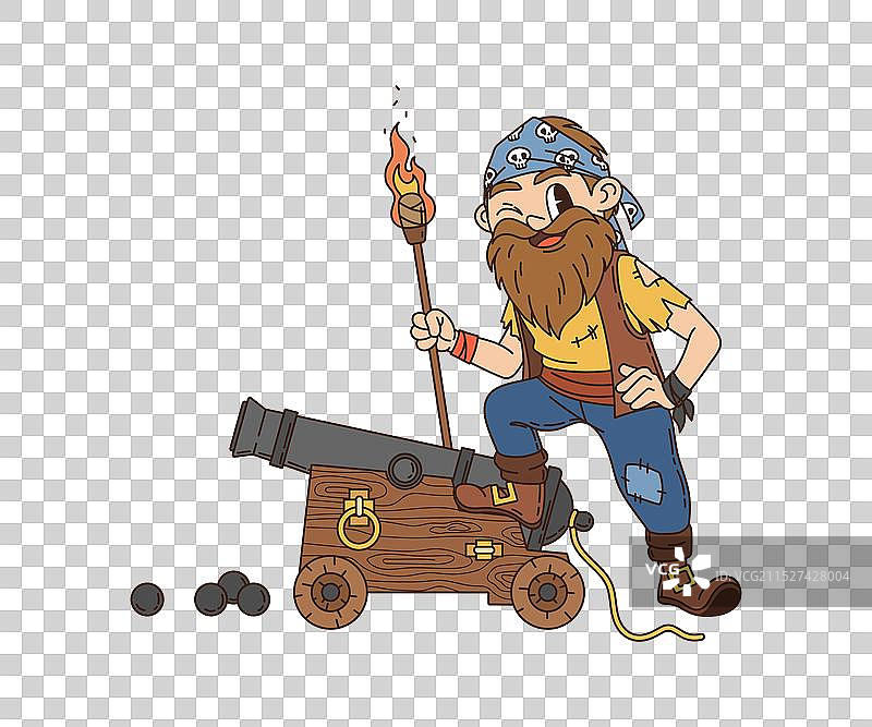 卡通时髦海盗站在大炮旁图片素材