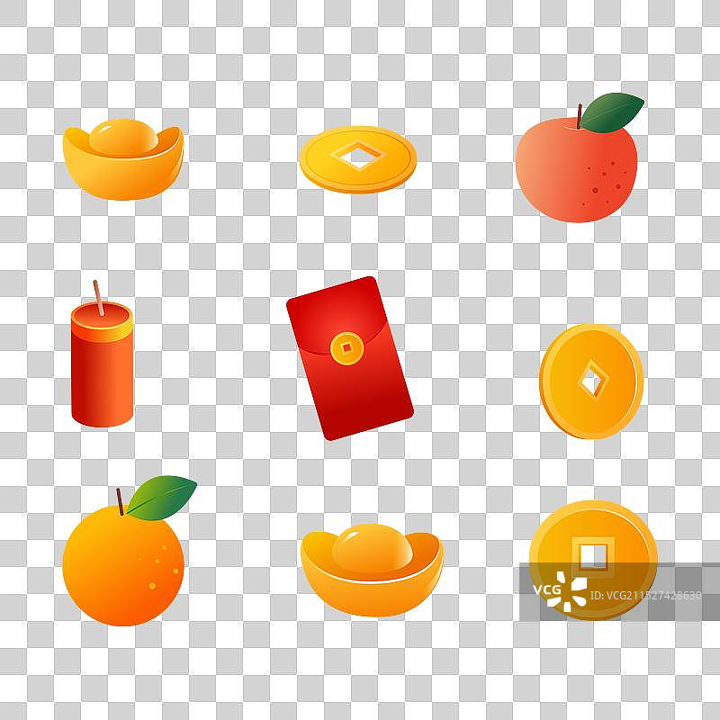 金元宝红包鞭炮新年插画元素图片素材