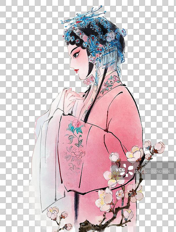 昆曲牡丹亭水墨画图片素材