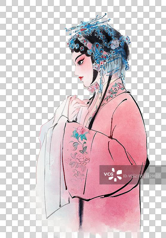 昆曲牡丹亭水墨画图片素材