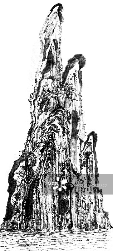 中国风水墨山水画青山日落图片素材