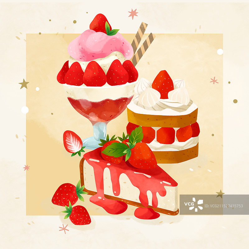 肌理插画_草莓甜品系列图片素材