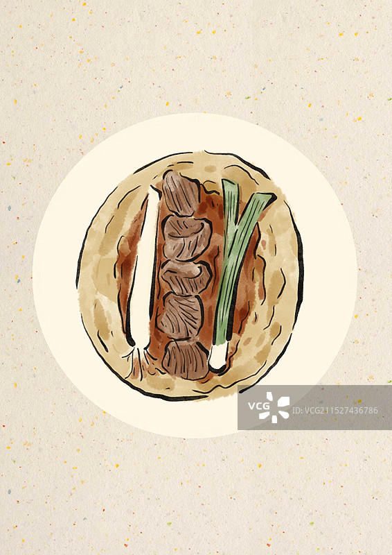 国潮风淄博美食插画-烧烤卷饼图片素材