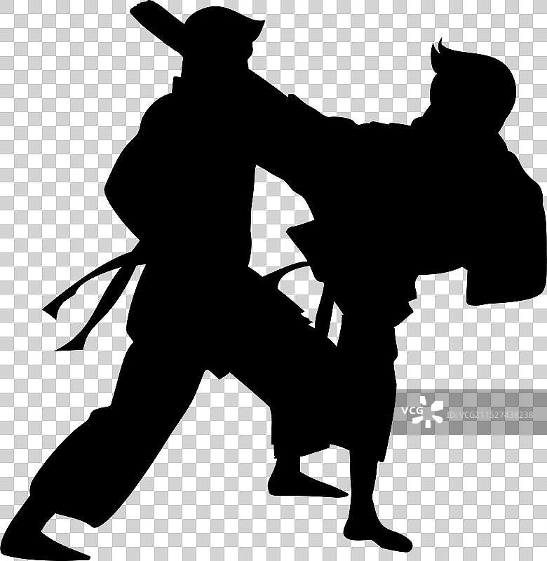 两人空手道格斗轮廓图图片素材