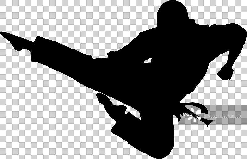 跆拳道运动员表演的剪影图片素材