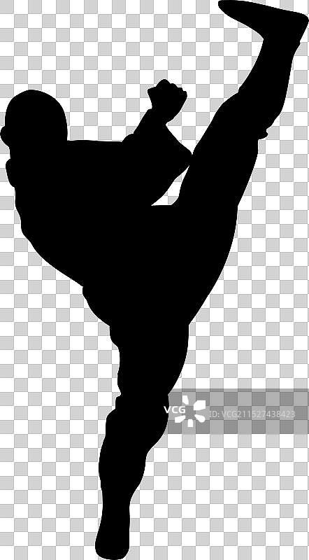 向上踢腿的功夫武术轮廓图片素材