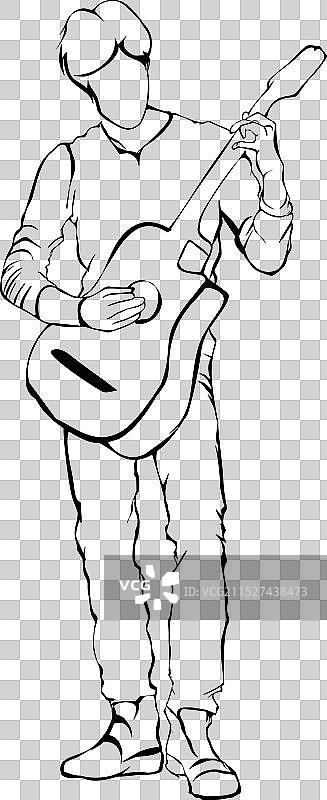 在白色背景上弹吉他的人的轮廓图片素材