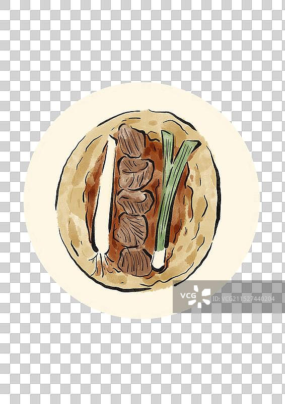 国潮风淄博美食插画元素-烧烤卷饼图片素材
