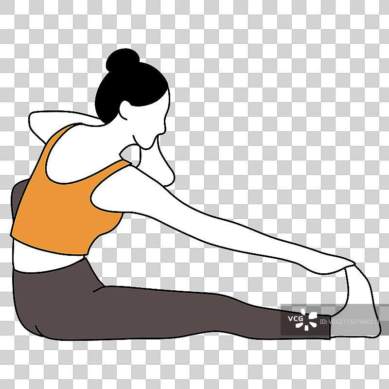 瑜伽坐立体式动作简笔画插画元素-拉弓式图片素材