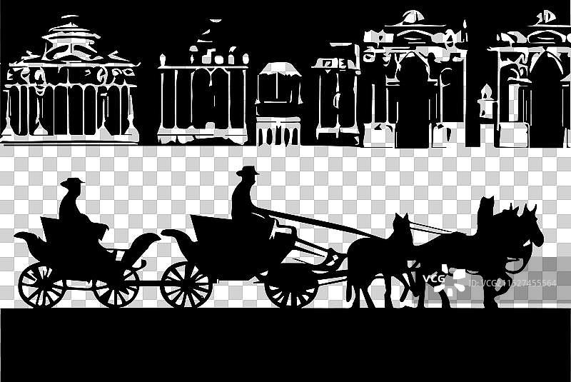 马车剪影图片素材