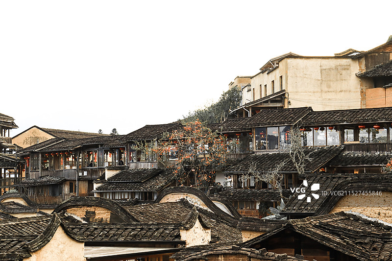 福建宁德屏南网红村-四坪村的柿子红了图片素材