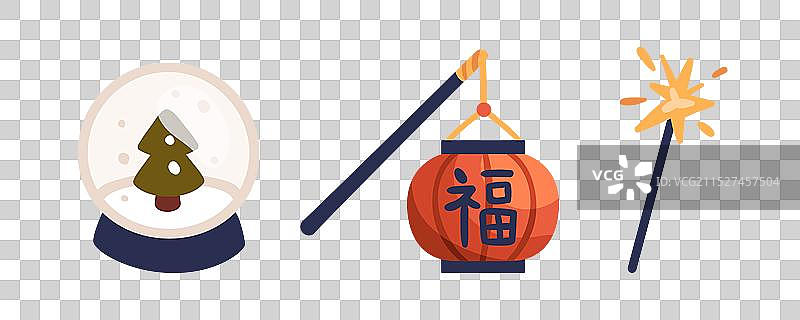 玻璃雪球、纸灯笼和烟花图片素材