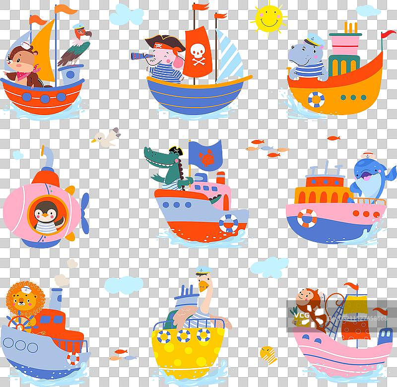 卡通动物水手船图片素材