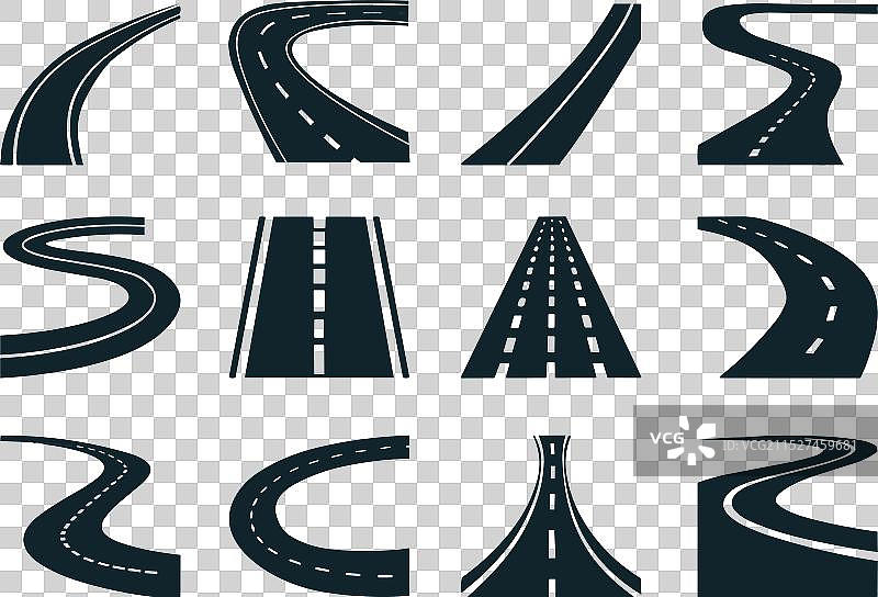 道路图标集：弯曲道路或高速公路标志图片素材