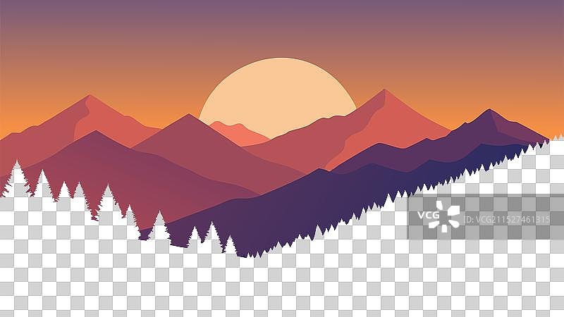 喀尔巴阡山脉日出扁平矢量图片素材