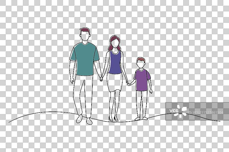 手绘公园家庭休闲漫步图片素材