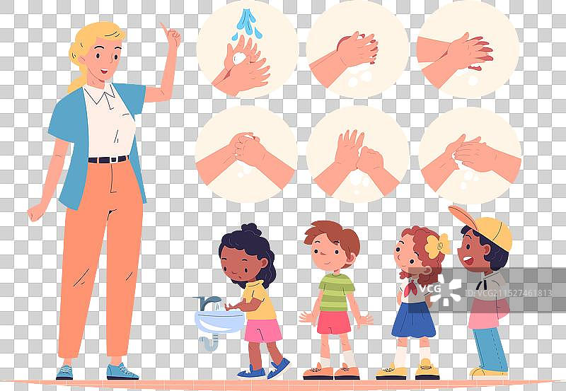 孩子们洗手，老师教孩子们洗手图片素材