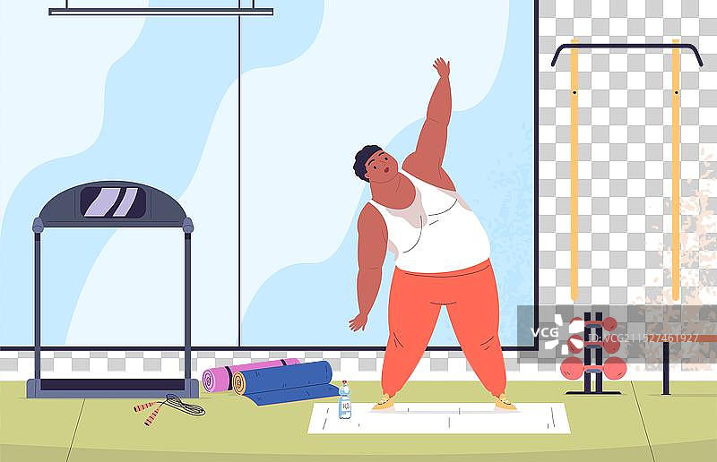 在健身房锻炼的肥胖男子图片素材