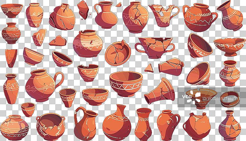 古董陶瓷餐具花瓶套装图片素材