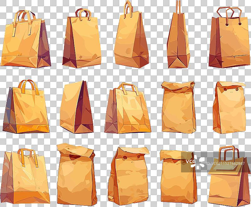 卡通纸袋套装牛皮纸包装图片素材