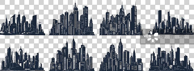 城市剪影轮廓天际线城市风光插画图片素材