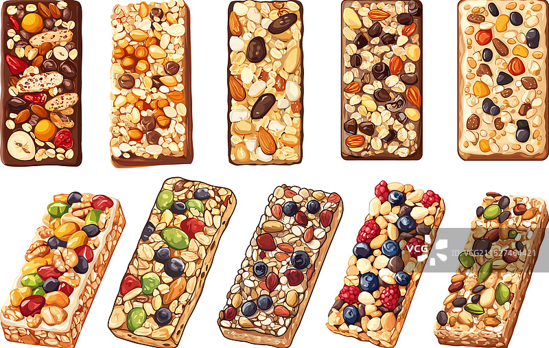 麦片棒俯视图坚果谷物图片素材