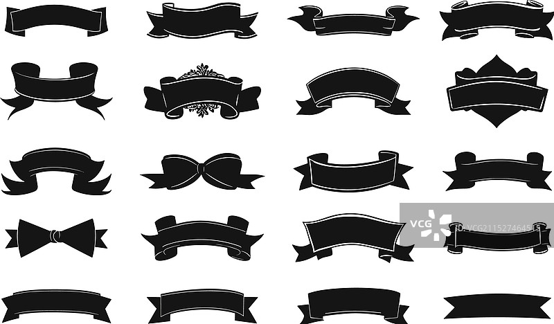 黑色剪影丝带banner标签图片素材