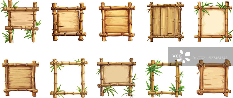 木制竹制标牌与树叶图片素材