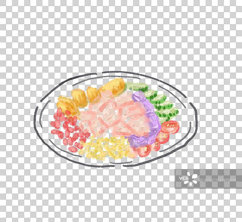 盘子里的食物黄瓜鸡肉玉米粒南瓜紫薯低脂营养餐图片素材