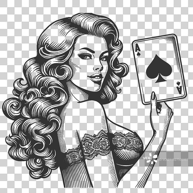 拿着黑桃A的性感女郎图片素材