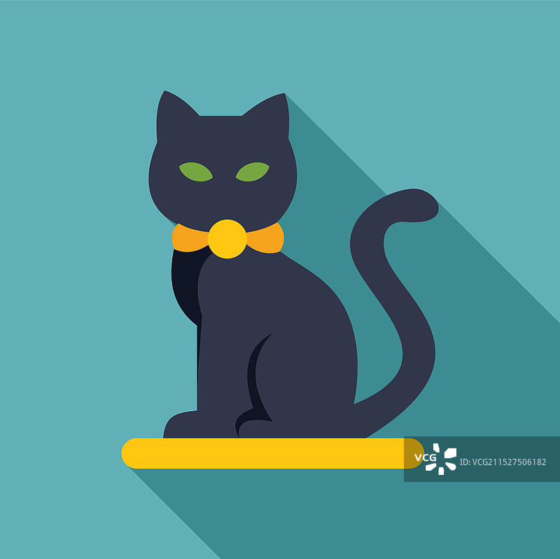 黑色猫咪坐在黄色长桌上图片素材