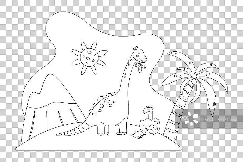 儿童彩绘本：恐龙线条画图片素材