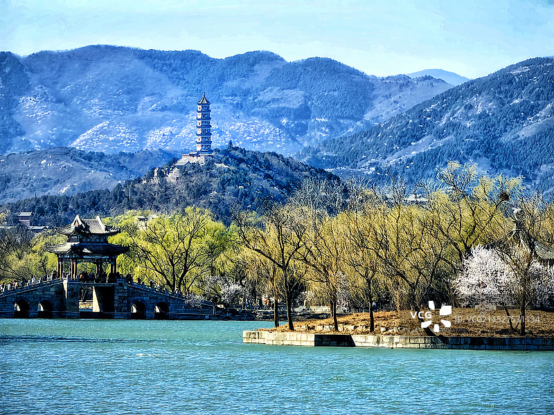 颐和园柳桥与玉峰塔的四季图片素材