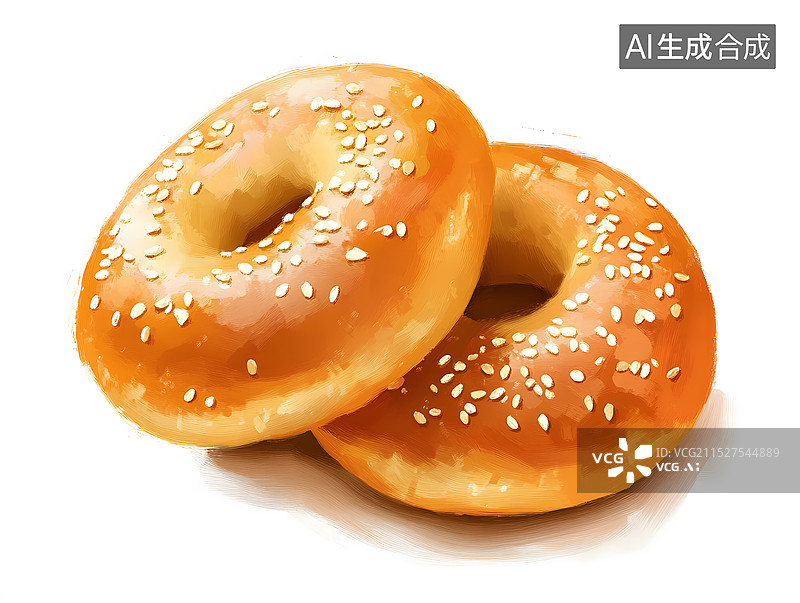 【AI数字艺术】香甜可口的芝麻面包圈图片素材