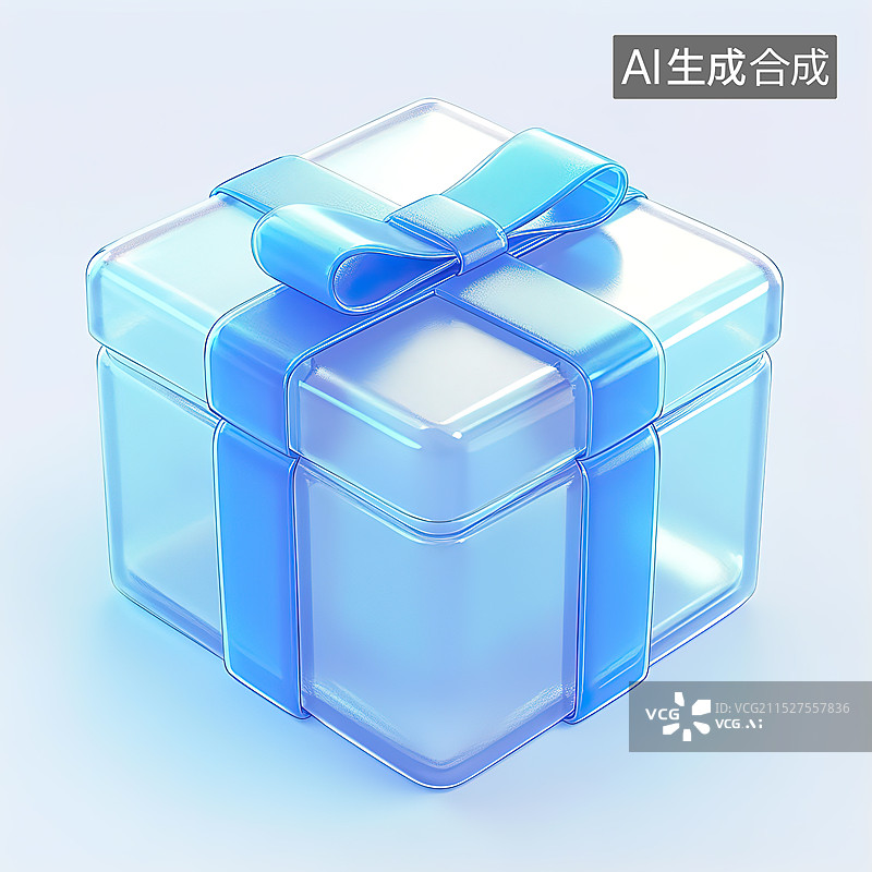 【AI数字艺术】蓝色科技感磨砂玻璃质感3D礼物礼品盒子图标图片素材