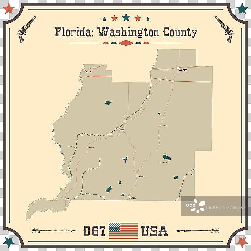 美国佛罗里达州华盛顿县复古地图图片素材