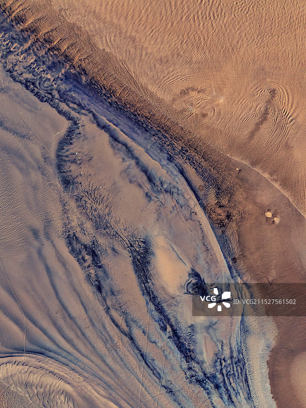 山东省梁山县俯瞰黄河河岸潮间带风景（无人）图片素材