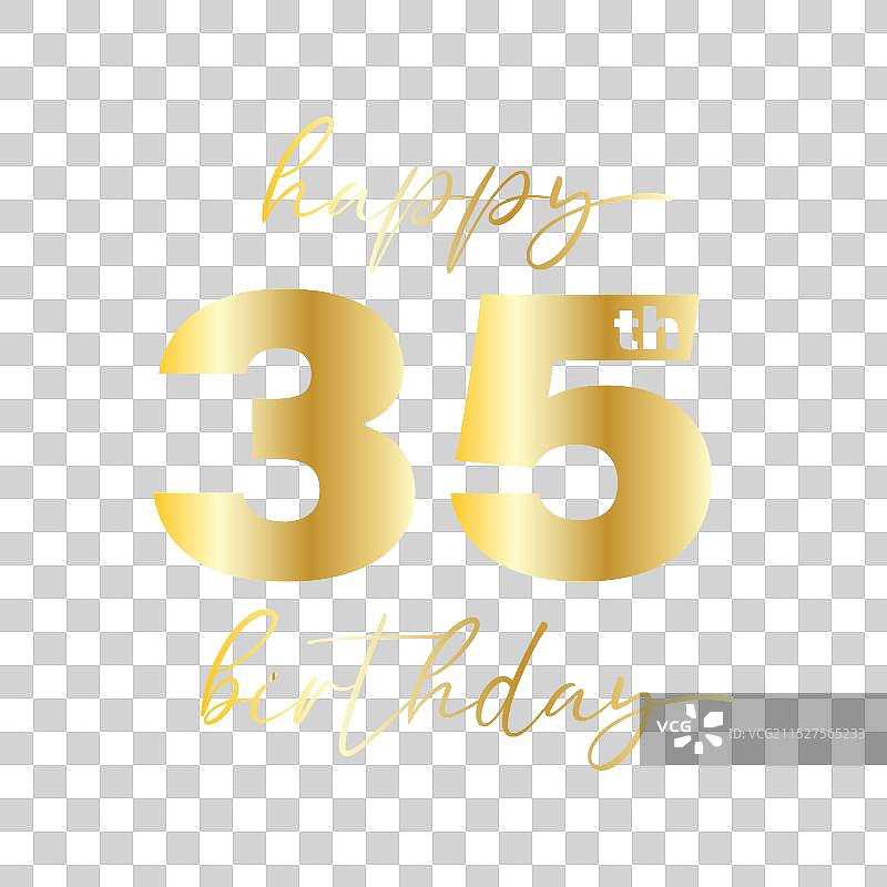 黑色背景上的金色35岁生日快乐设计图片素材