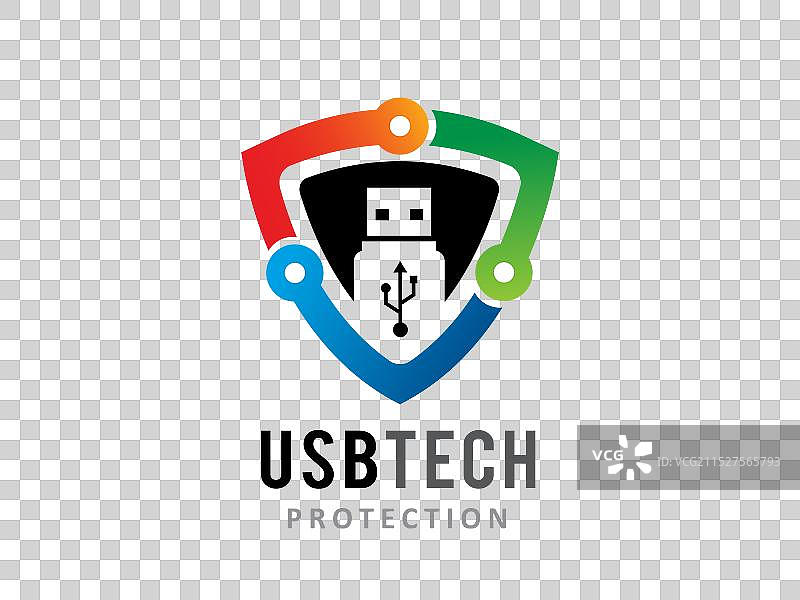USB与盾牌技术标志符号或图标图片素材