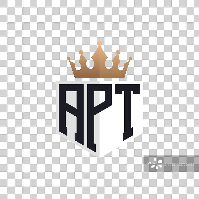 带皇冠的奢华APT字母标志图片素材