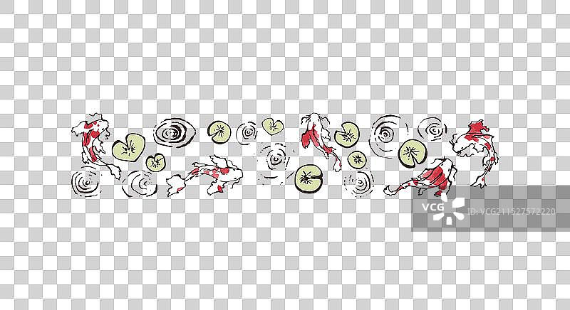 池塘中带有睡莲的锦鲤图片素材