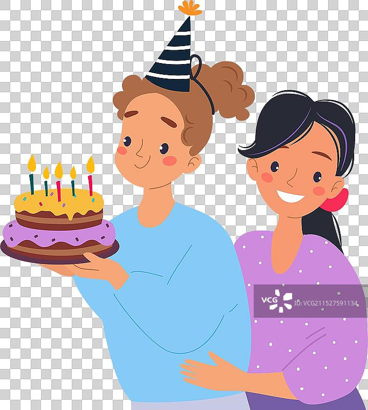 庆祝拿着蛋糕的女性角色图片素材