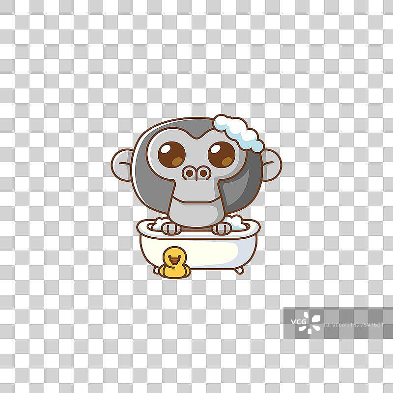 可爱卡通小黑猩猩泡澡图片素材