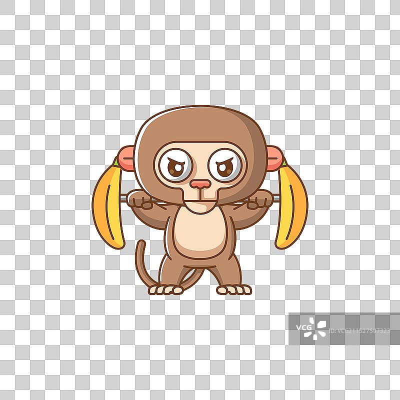 举着香蕉杠铃的可爱猴子卡哇伊风格图片素材