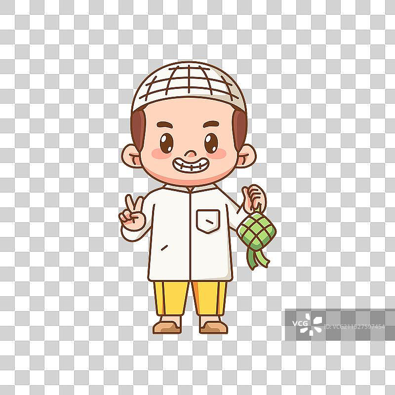 可爱的穆斯林男孩拿着饭团图片素材